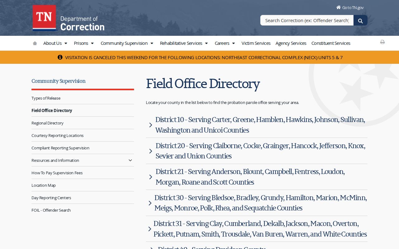 Hickman County parole and probation supervision office lookup