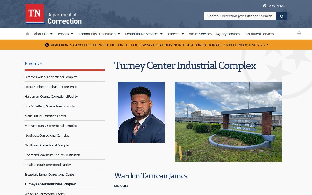 Turney Center Industrial Complex TDOC release information source